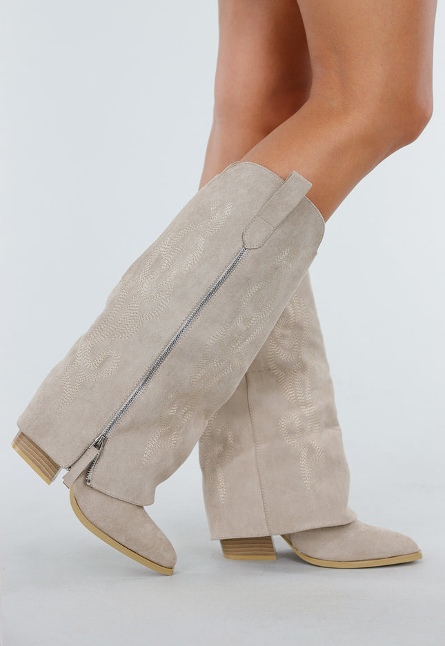 Beige Cowboylaarzen met Borduursel