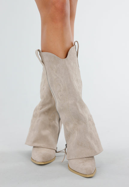 Beige Cowboylaarzen met Borduursel