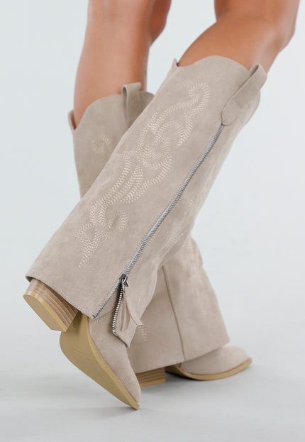 Beige Cowboylaarzen met Borduursel