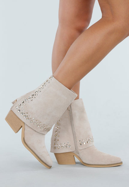 OP=OP.08.NL Beige Enkellaarsjes met Studs