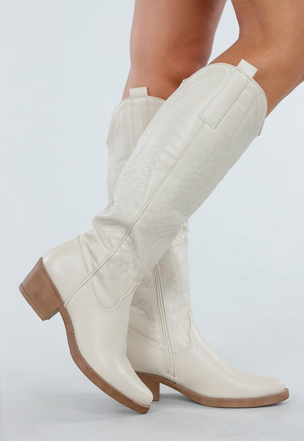 NEW300725 Beige Hoge Cowboylaarzen