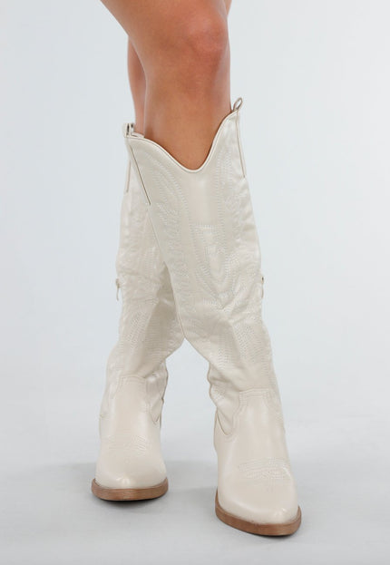 NEW300725 Beige Hoge Cowboylaarzen