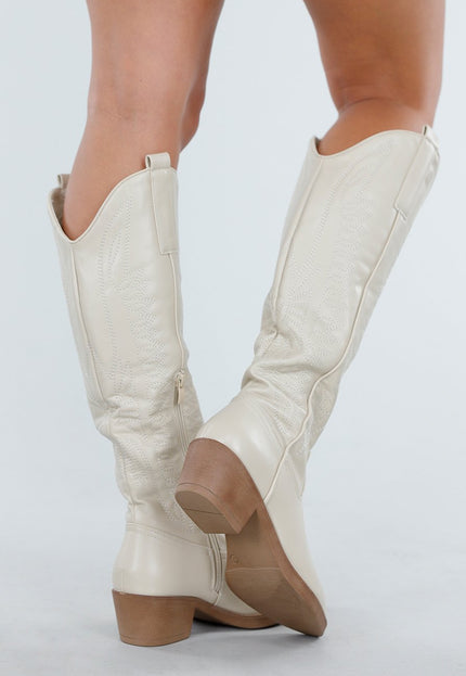 NEW300725 Beige Hoge Cowboylaarzen