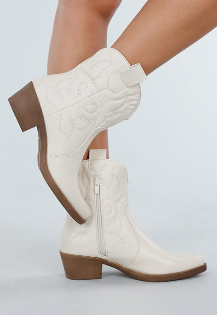 NEW300725 Beige Western Enkellaarsjes