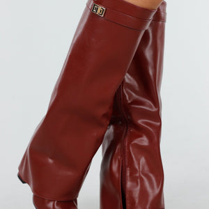 NEW300725 Bordeaux Rode Overlap Laarzen