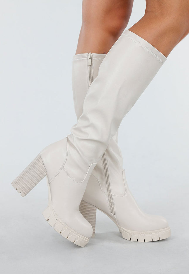 OP=OP.49.NL Crèmekleurige Hoge Laarzen