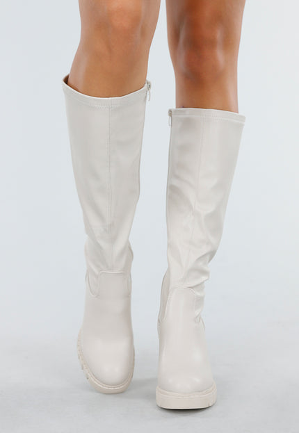 OP=OP.49.NL Crèmekleurige Hoge Laarzen
