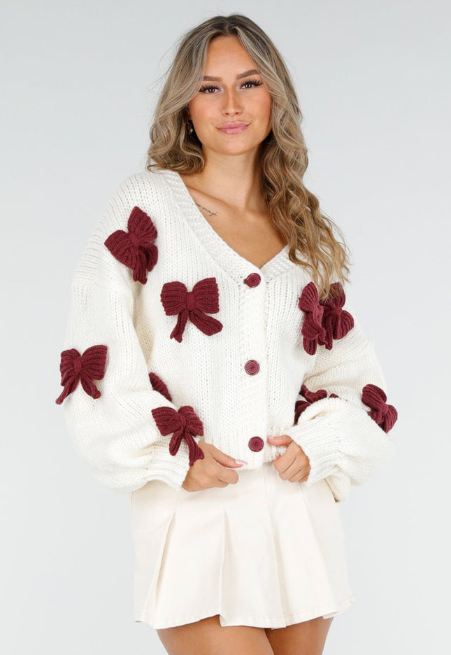 OP=OP.02.NL Gebreid Vest met Bordeaux Strikken