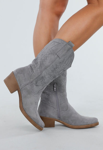 NEW300725 Grijze Suèdelook Cowboylaarzen