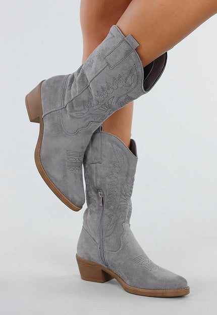 NEW300725 Grijze Suèdelook Cowboylaarzen