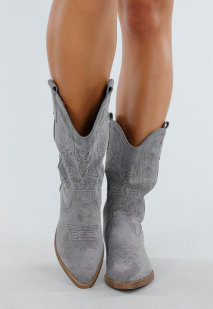 NEW300725 Grijze Suèdelook Cowboylaarzen