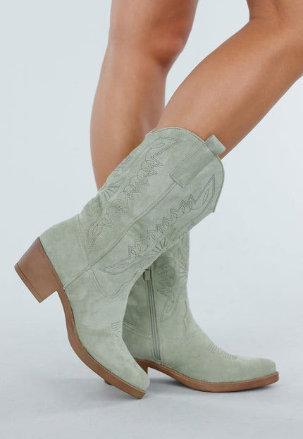 NEW300725 Groene Cowboylaarzen met Rits