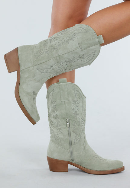 NEW300725 Groene Cowboylaarzen met Rits