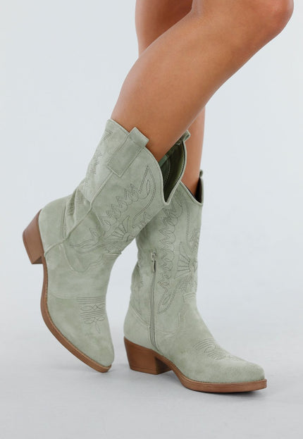 NEW300725 Groene Cowboylaarzen met Rits