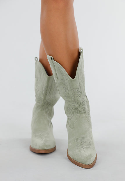 NEW300725 Groene Cowboylaarzen met Rits