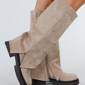 NEW300725 Khaki Laarzen met Chunky Zool