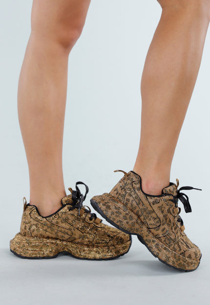 NEW300725 Luipaard Glitter Chunky Sneakers