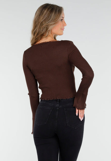 NEW300725 Rib Top met Teddybeertjes Bruin