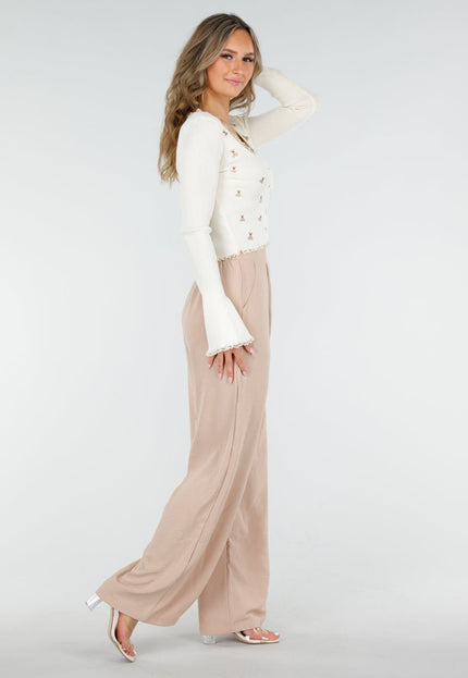 OP=OP.AV.09 Rib Top met Teddybeertjes Crème