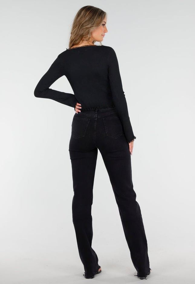 NEW300725 Rib Top met Teddybeertjes Zwart