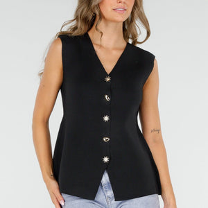 NEW300725 Top met Gouden Knopen Zwart