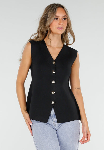 NEW300725 Top met Gouden Knopen Zwart