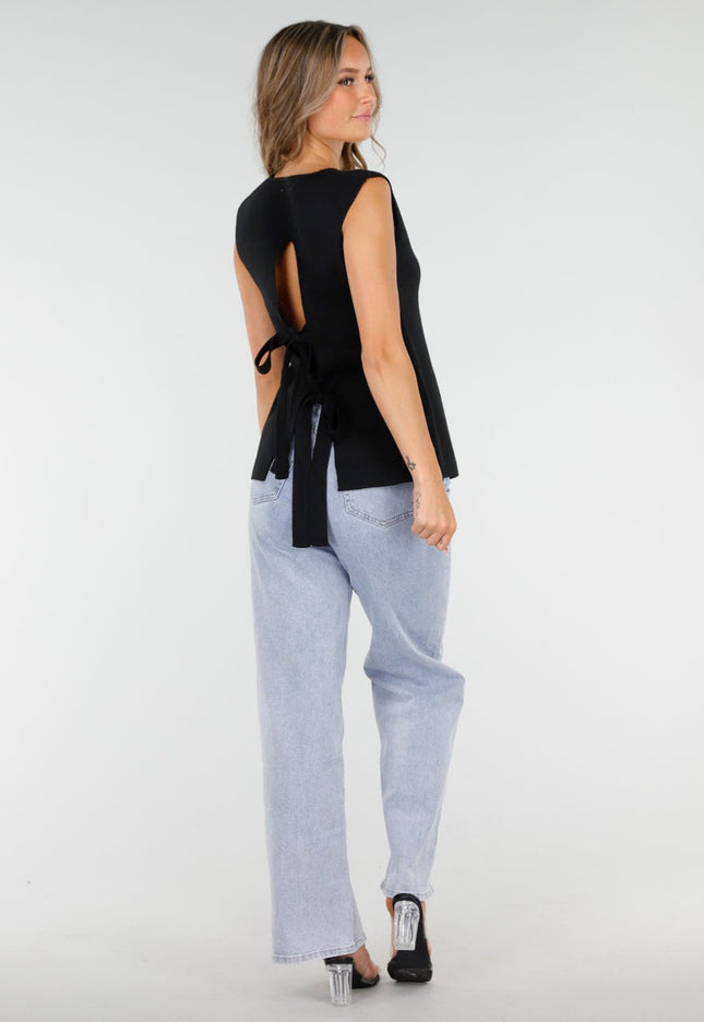 NEW300725 Top met Gouden Knopen Zwart