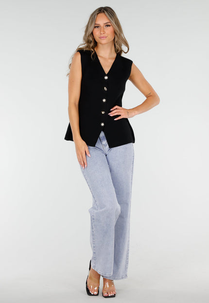 NEW300725 Top met Gouden Knopen Zwart