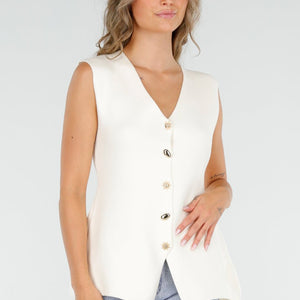 NEW300725 Top met Knopen en Strik Crème