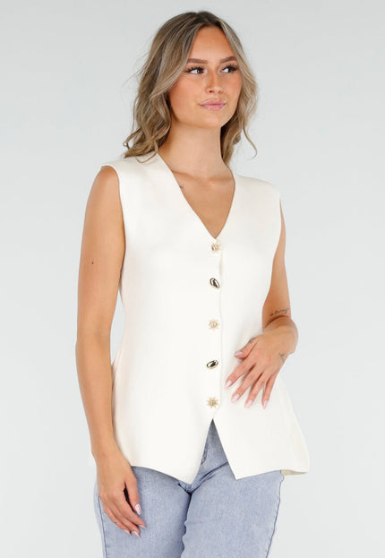 NEW300725 Top met Knopen en Strik Crème