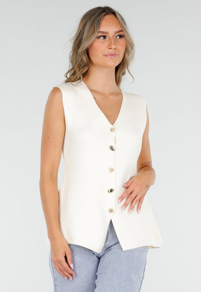 NEW300725 Top met Knopen en Strik Crème