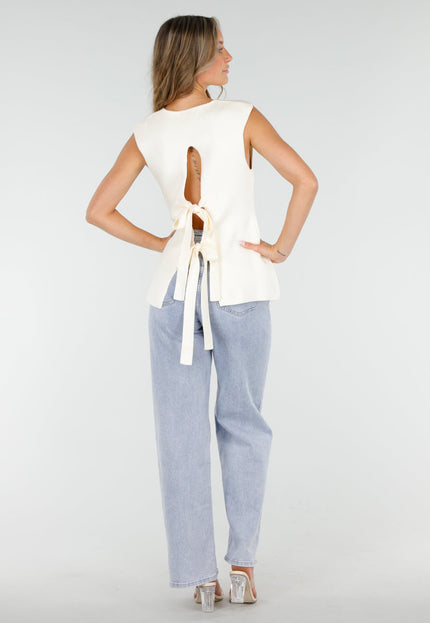 NEW300725 Top met Knopen en Strik Crème