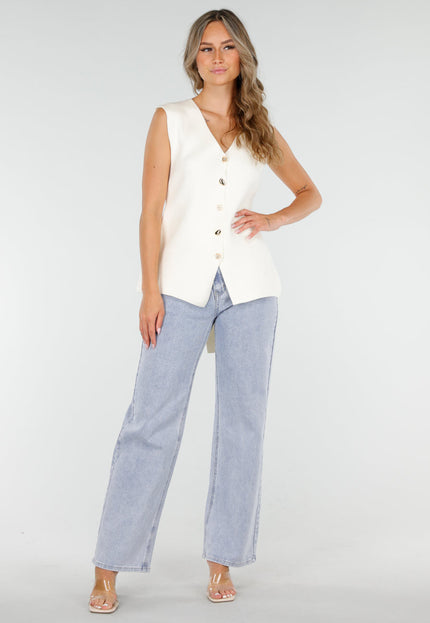 NEW300725 Top met Knopen en Strik Crème