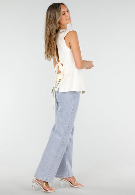 NEW300725 Top met Knopen en Strik Crème