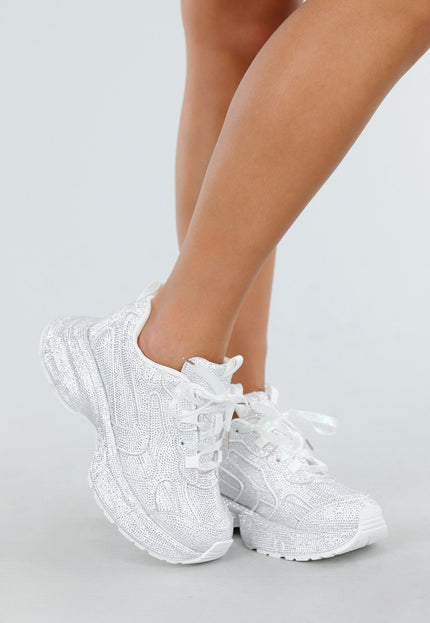 NEW300725 Witte Chunky Strass Sneakers