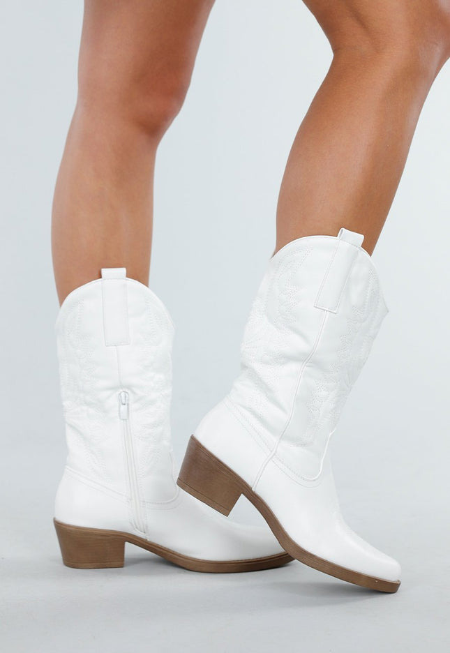 NEW300725 Witte Leatherlook Westernlaarzen