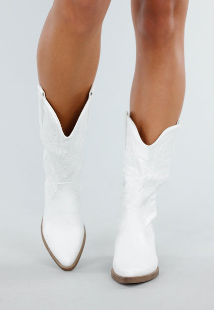 NEW300725 Witte Leatherlook Westernlaarzen