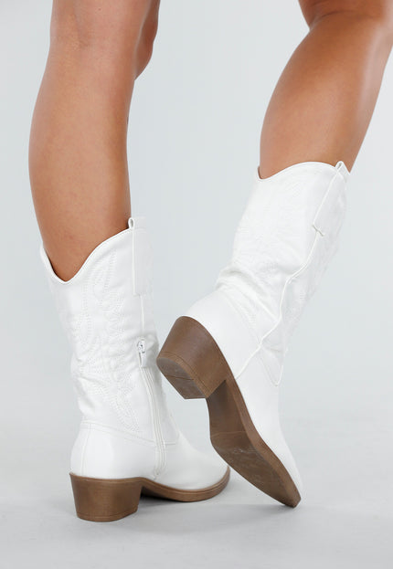 NEW300725 Witte Leatherlook Westernlaarzen