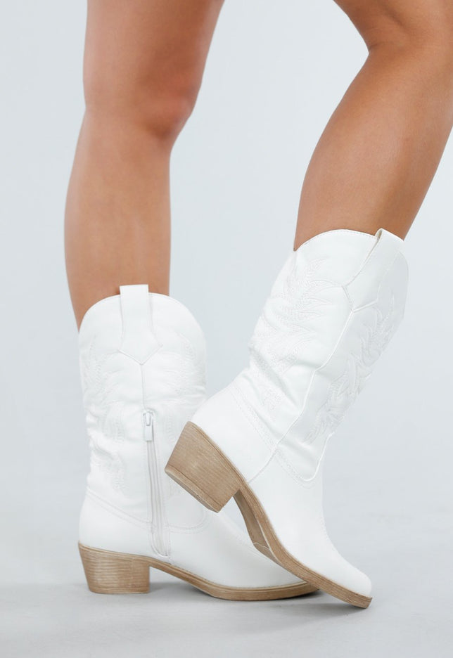 OP=OP.49.NL Witte Lederlook Cowboylaarzen