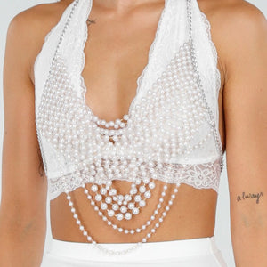 NEW300725 Witte Parel Bodychain Haltersluiting