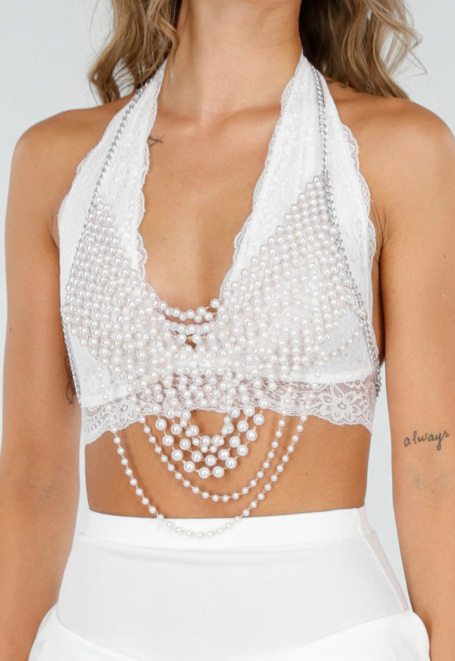 NEW300725 Witte Parel Bodychain Haltersluiting