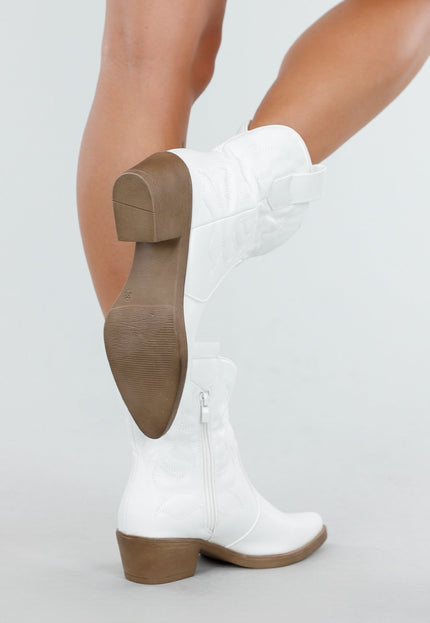 NEW300725 Witte Western Enkellaarsjes