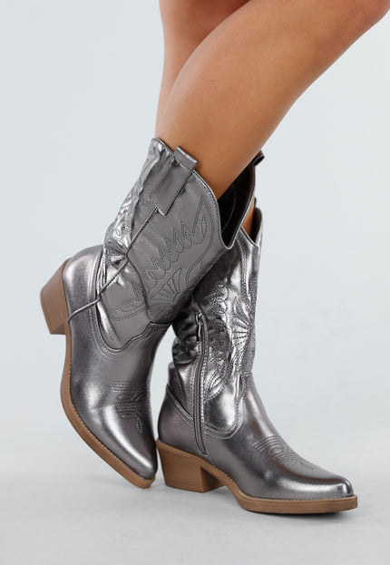 NEW300725 Zilveren Cowboylaarzen met Rits