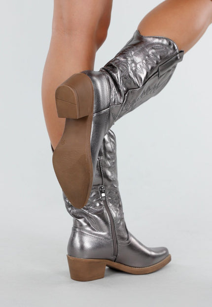 NEW300725 Zilveren Cowboylaarzen met Rits
