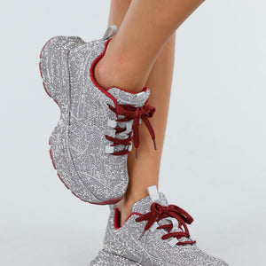 OP=OP.49.NL Zilveren Strass Sneakers met Rood