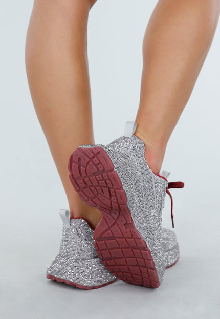OP=OP.49.NL Zilveren Strass Sneakers met Rood