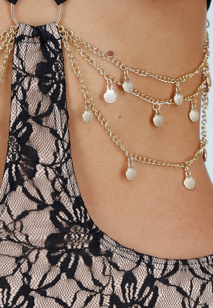 OP=OP.AV.09 Zwart-Beige Kant Body met Ketting