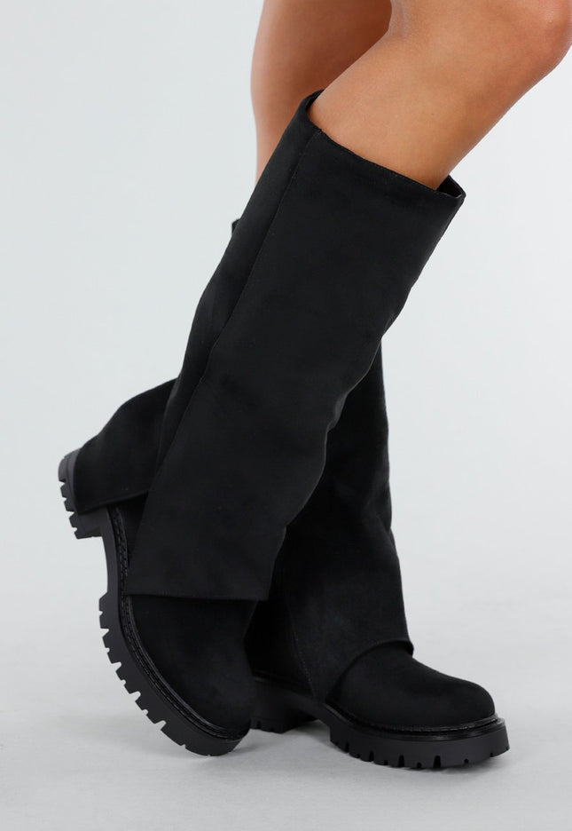 NEW300725 Zwarte Chunky Hoge Laarzen