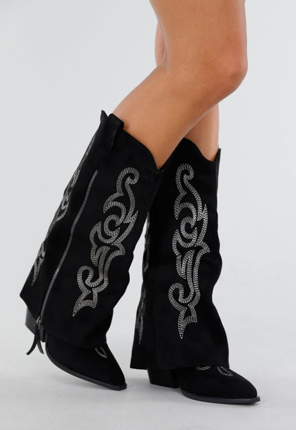 NEW300725 Zwarte Cowboy Overlaplaarzen