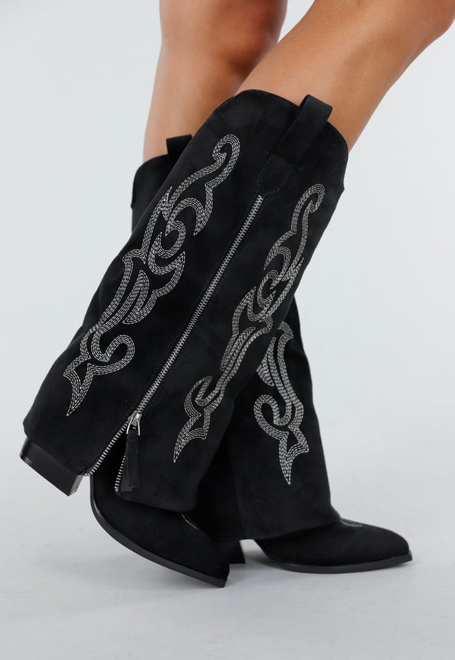 NEW300725 Zwarte Cowboy Overlaplaarzen